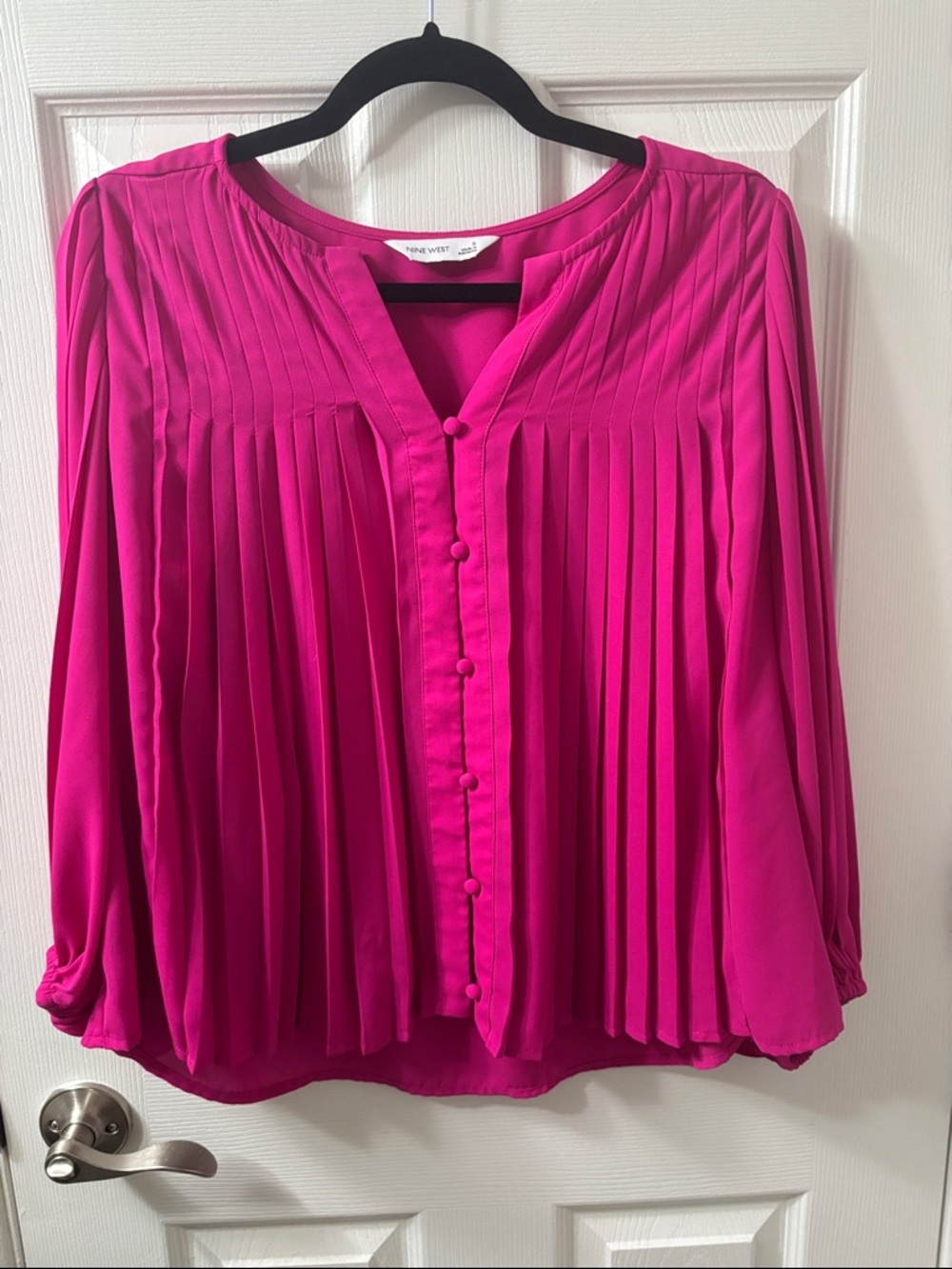 Nine West Women's Pleated Button-Front Blouse - Fuchsia